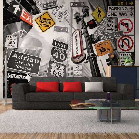 Fototapeet - NYC signs on a monochrome background - 300x231