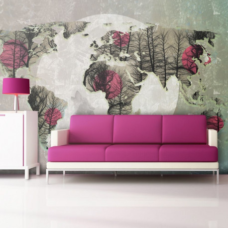 Fototapeet - Map of the World - Howling to the moon - 350x270