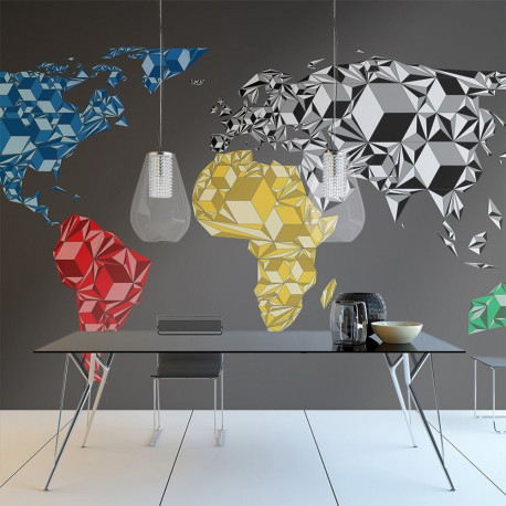 Fototapeet - Map of the World - colorful solids - 200x154