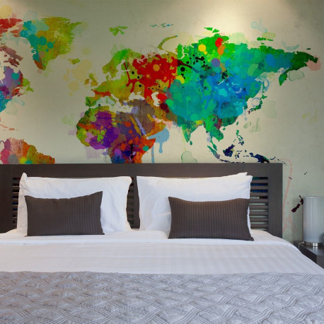 Fototapeet - Paint splashes map of the World - 300x231