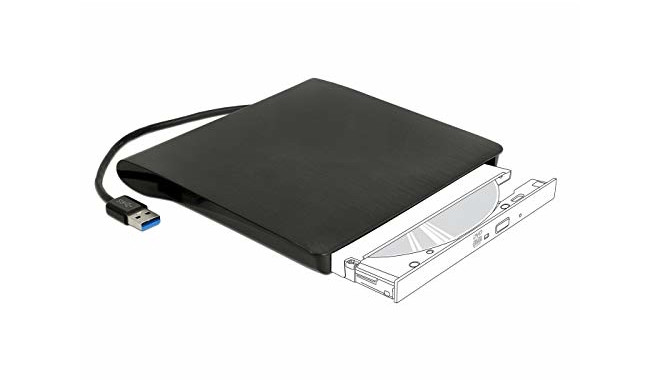 DeLOCK External enclosure for 5.25? Ultra Slim SATA drives 9.5mm to USB Type-A male, drive enclosure