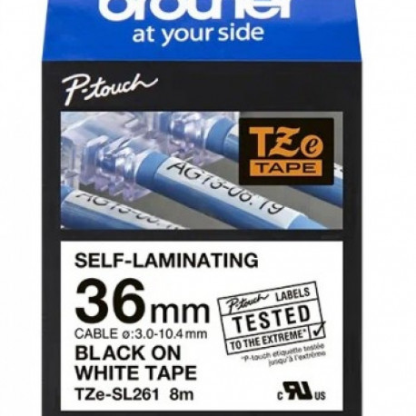 BROTHER TZESL261 36 MM BLACK ON WHITE SELF LAMINATE