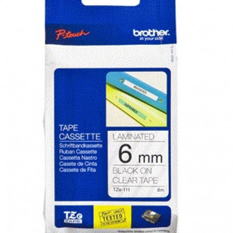 Brother etiketilint TZE111 6, must/läbipaistev