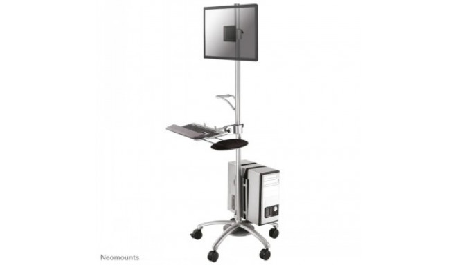 NEWSTAR MOBILE WORKPLACE FLOOR STAND (MONITOR, KEYBOARD/MOUSE & PC) 10-27" SILVER