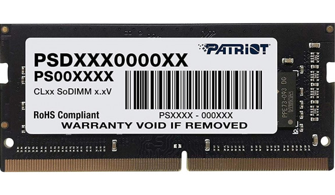 Patriot Signature sülearvuti mälu, SODIMM, DDR4, 8 GB, 2666 MHz, CL19 (PSD48G266681S)