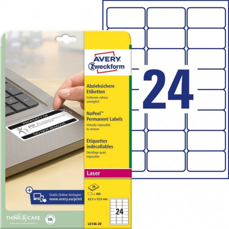 Sticker label AVERY Zweckform 63.5x33.9mm removable (L6146-20)