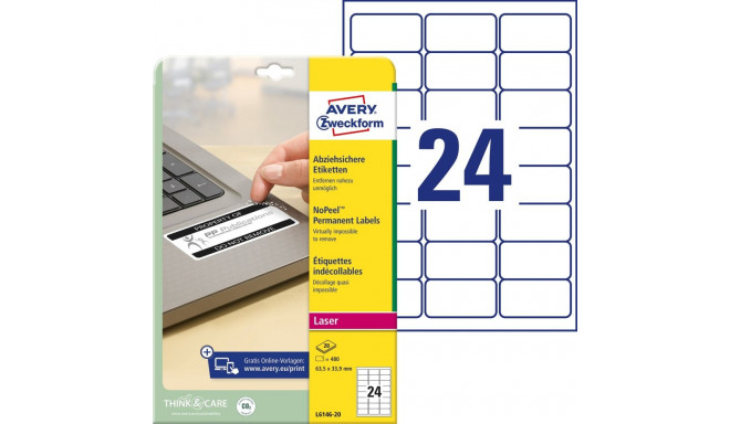 Sticker label AVERY Zweckform 63.5x33.9mm removable (L6146-20)