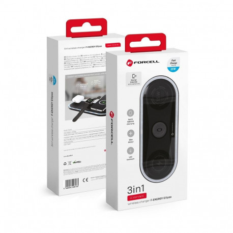 Wireless charger Forcell F-Energy Ellipse 3w1 Qi QC 15W compatible with Apple + cable USB C do USB A