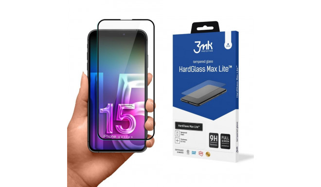 3mk glass screen protector iPhone 15 Plus HardGlass Max Lite, black