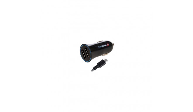 Swissten Premium Auto Lādētājs 12 / 24V / 1A + 2.1A un Micro USB vads 150 cm Melns
