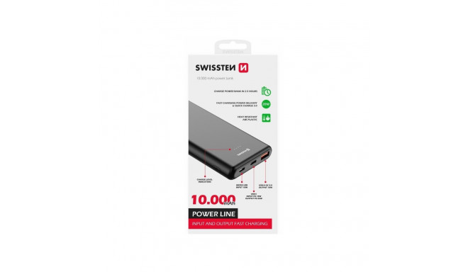 Swissten Power Bank 10000 mAh 20W Power Delivery black