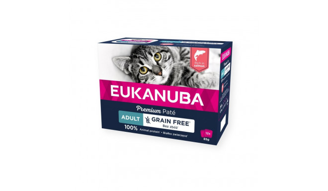 Suaugusių lašišų šlapias maistas katėms 12x85 g pakuotė, Eukanuba