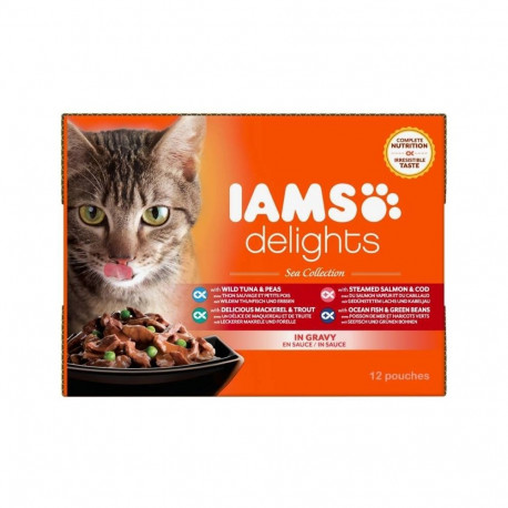 Complete (wet) feed  delights adult, variety of fish flavours - sea collection in gravy 1,02 kg, Iam