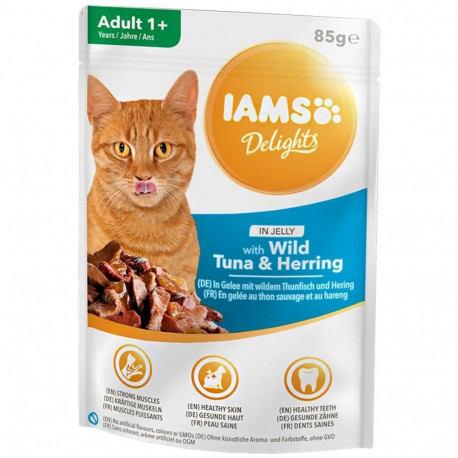 Complete (wet) feed  Delights adult with tuna and herring in jelly 85 g, Iams