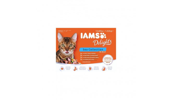 Täissööt (konserv) IAMS Delights täiskasvanutele, erinevad kalad - merekollektsioon tarretises 1,02