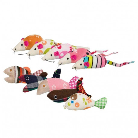 Žaislas katėms pelė/žuvis, pliušinis/medžiaga, katžolė, 9-12 cm, rūšiuota