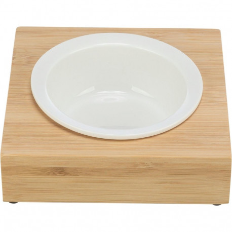Bowl with holder, ceramic/bamboo, 0.25 l/ø 12 cm/15 × 5 × 15 cm, white/ecru