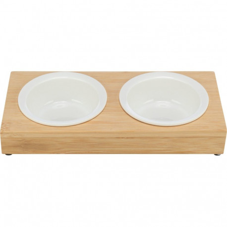 Bowl set, ceramic/bamboo, 2 × 0.25 l/ø 12 cm/30 × 5 × 14 cm, white/ecru