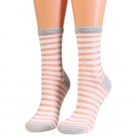 SOKISAHTEL ASHLEY valged triibulised õhukesed sokid 444