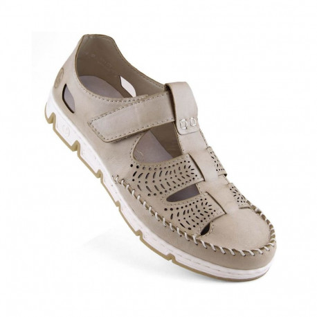 Rieker W RKR651 beige leather velcro openwork shoes (36)