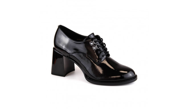 Vinceza W JAN295A black patent leather shoes with a decorative heel (39)