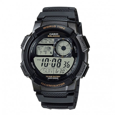 Unisex Kell Casio WORLD TIME ILLUMINATOR - 5 ALARMS. 10 YEAR BATTERY Must Hall (Ø 48 mm)