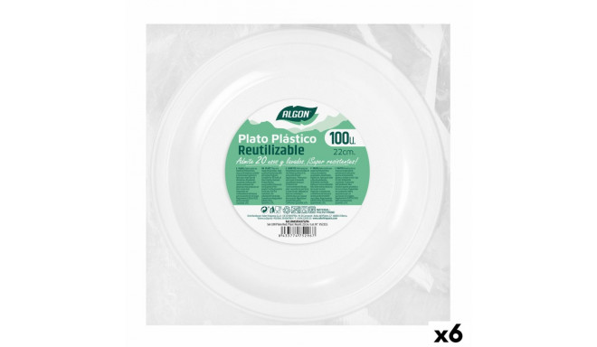 Set of reusable plates Algon Circular White Plastic 22 x 22 x 1,5 cm (6 Units)