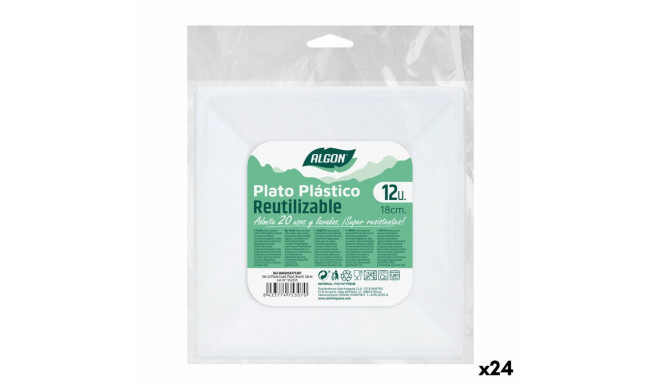 Set of reusable plates Algon Squared Plastic 18 x 18 x 1,5 cm (24 Units)