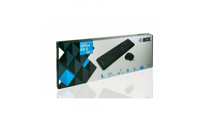 Klaviatuur ja Hiir Ibox OFFICE KIT II Must Mustvalge Inglise QWERTY