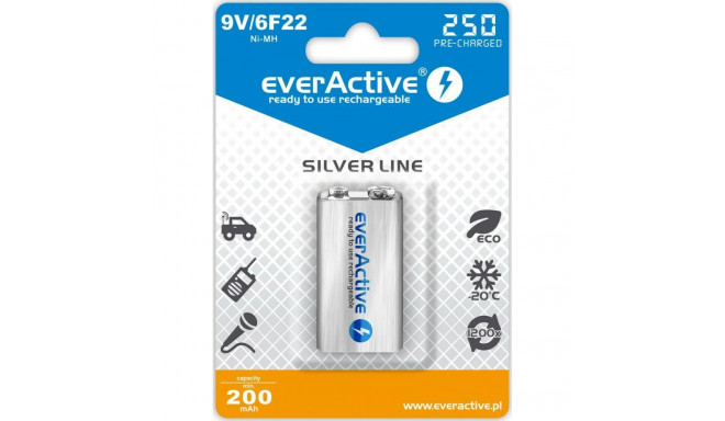 Atkārtoti Uzlādējamas Baterijas EverActive EVHRL22-250 6F22 200 mAh 9 V