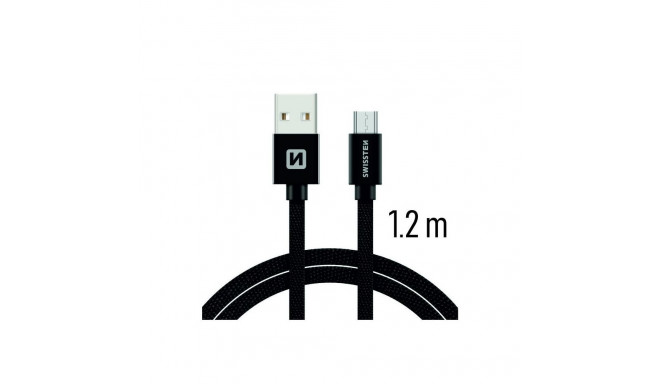 Swissten Textile Quick Charge Universāls Micro USB Datu un Uzlādes Kabelis 1.2m Melns