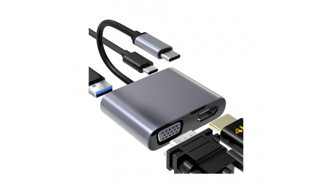 iLike HD5 4in1 konverter USB-C-st Hdmi-ks 4K 30Hz / VGA monitor / USB 3.0 / USB-C PD 100W (OEM)