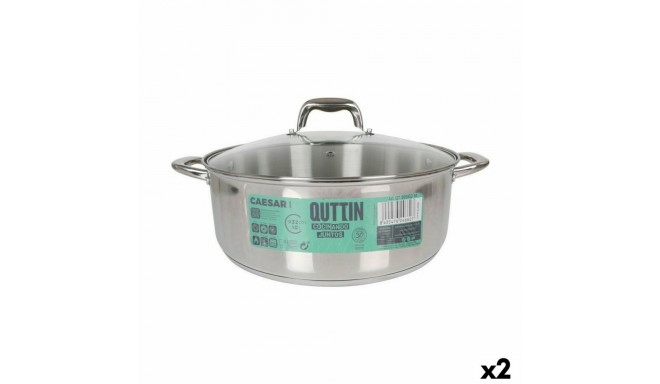 Casserole with glass lid Quttin Caesar Steel ø 32 x 12,5 cm (2 Units)