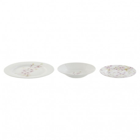 Dinnerware Set Home ESPRIT White Green Pink Porcelain 18 Pieces 27 x 27 x 2 cm