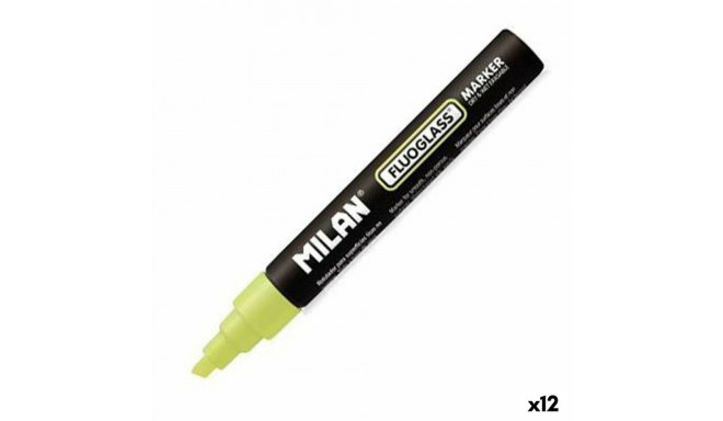 Felt-tip pens Milan Fluoglass Yellow (12 Units) Erasable