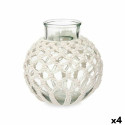 Vase White Cloth Glass 25 x 26,5 x 25 cm (4 Units) Macrame Vase White Cloth Glass 25 x 26,5 x 25 cm (4 Units) Macrame