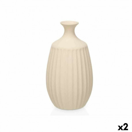 Vase Gift Decor 223-C 223-C Beige Ceramic Stripes 21 x 39 x 21 cm (2 Units)