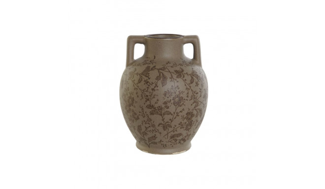 Vase Home ESPRIT Brown Green Stoneware Leaf of a plant 17 x 17 x 22 cm