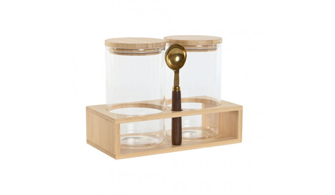 2 Tubs Home ESPRIT Golden Natural Bamboo Borosilicate Glass 24 x 12 x 18,5 cm