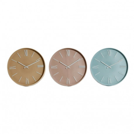 Wall Clock Home ESPRIT Blue Pink Mustard PVC 30 x 4 x 30 cm (3 Units)