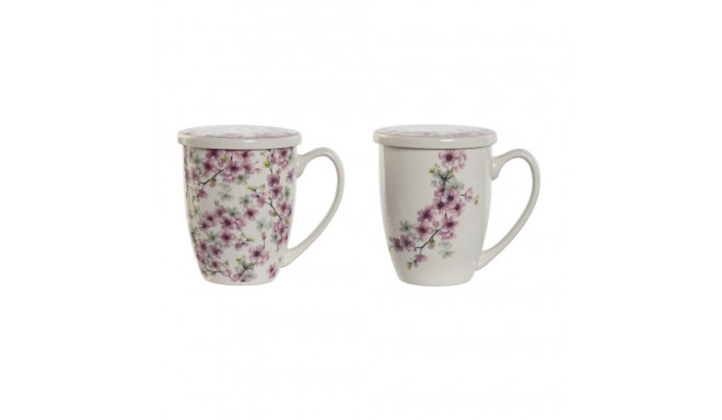 Cup with Tea Filter Home ESPRIT Blue White Pink Stainless steel Porcelain 380 ml (2 Units)