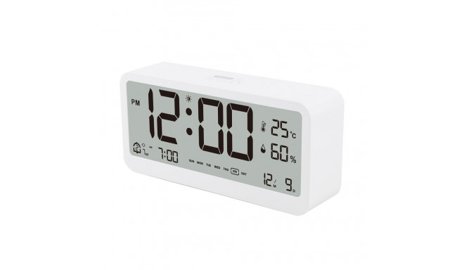 Electronic desk clock with weather station, white MK8001