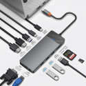 WiWU - HUB 12in1 pro USB3.0x2+USB2.0x2+PD(100W)+USB-C(3.0)+SD/TF(2.0)+HDMIx2(4K30HZ)+VGA (1080P)+LAN