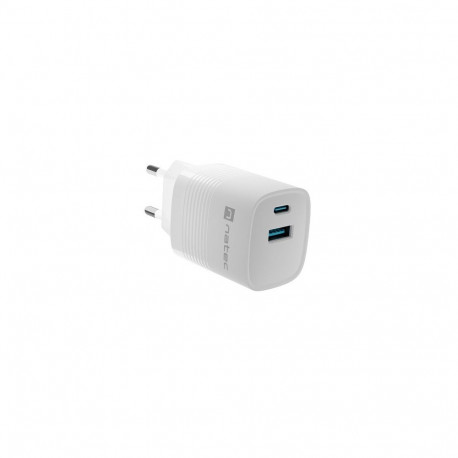 NATEC RIBERA GAN laadija 1x USB-A + 1x USB-C 30W valge