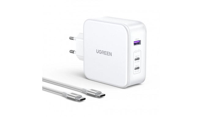 GaN Ugreen Nexode CD289 USB-A/2xUSB-C 140W wall charger + USB-C - USB-C cable 1.5m - white