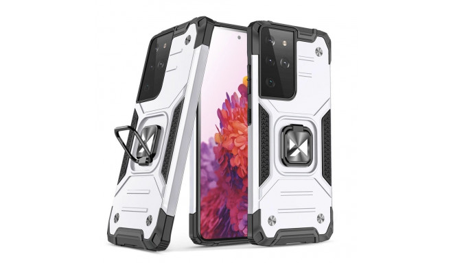 Wozinsky Ring Armor tough hybrid case cover + magnetic holder for Samsung Galaxy S22 Ultra silver