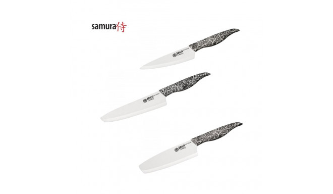 Samura Inca kompl. no 3 keramiskiem nažiem: Universāls 155mm / Nakiri 165mm / Šefa 187mm Balta