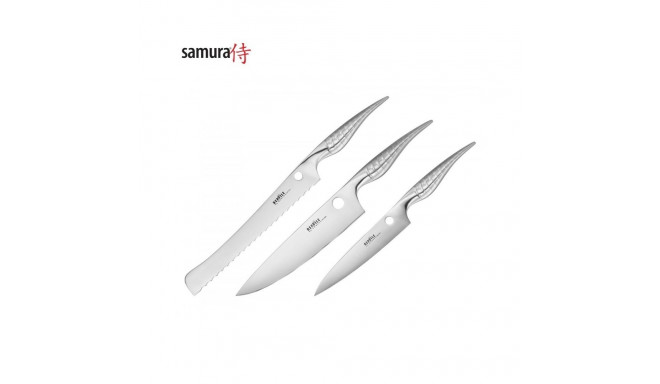 Samura REPTILE Set of 3 kitchen knives: utility 168 mm, bread knife 235 mm, Chef's 200 mm. Hardness 