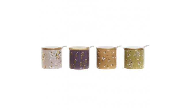 Sugar Bowl DKD Home Decor Green Pink Mustard Lilac Bamboo Dolomite 7,5 x 7,5 x 7,5 cm (4 Units)