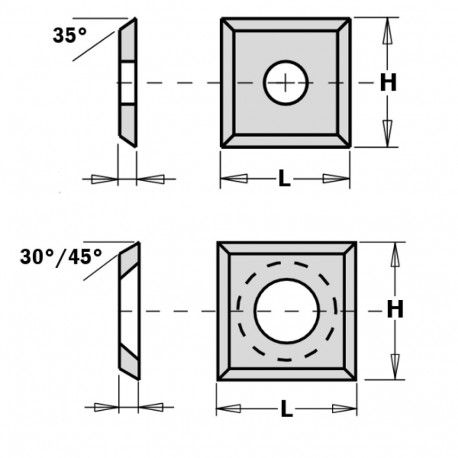 HW-MG REVERSIBLE KNIFE STRAIGHT (4/30°) 14X14X2mm